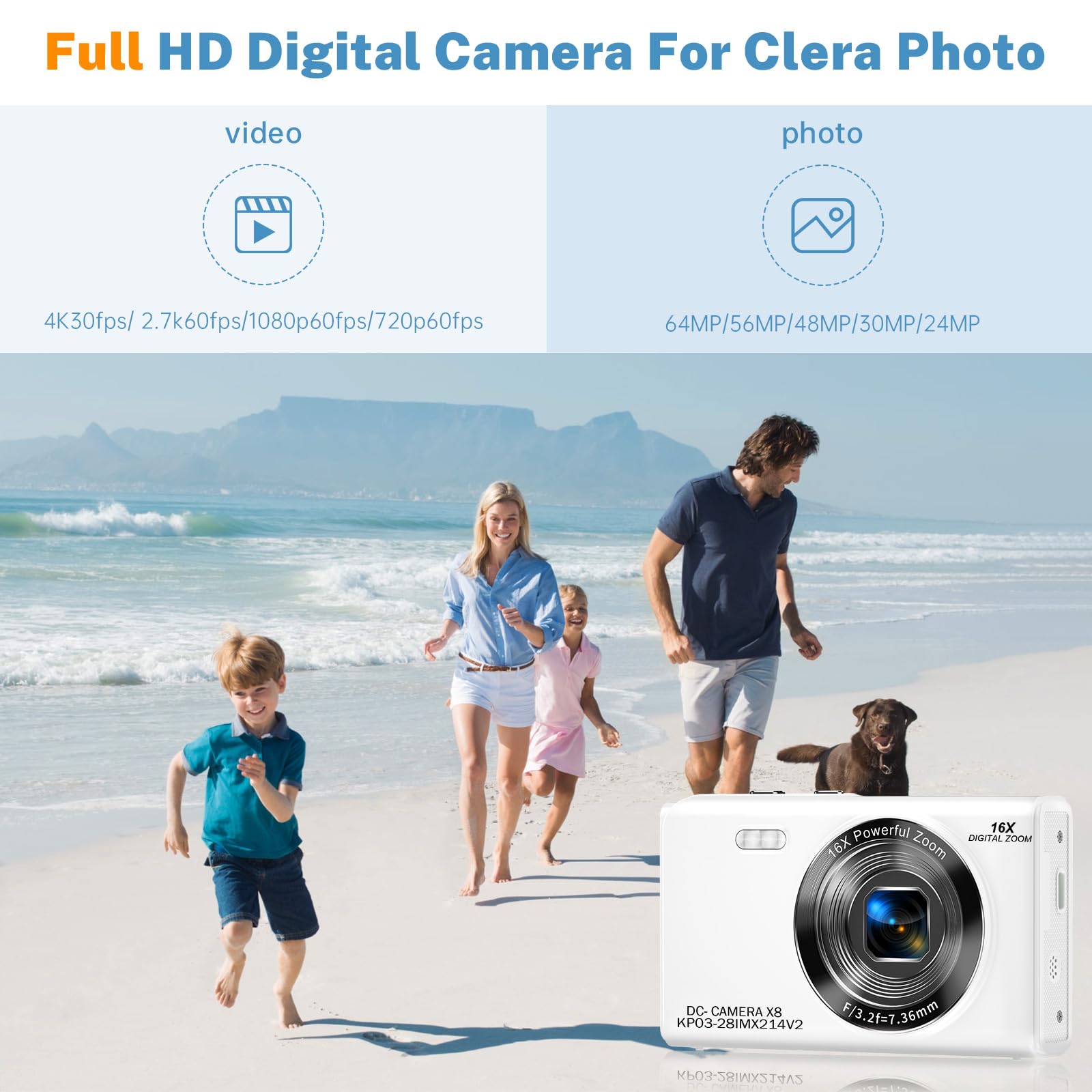 Digital Camera, Saneen 4K WiFi Kids Cameras for Photography, Compact Camera with 32GB Card, 16X Digital Zoom, 2.8
