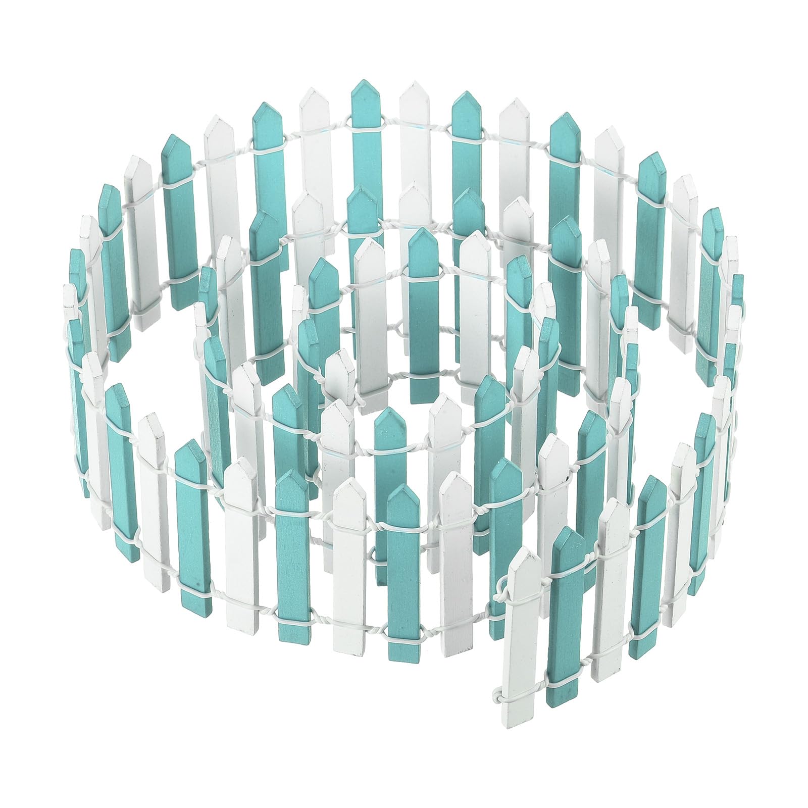 PATIKIL 35" L x 2" H Miniature Fairy Garden Fence, Mini Ornament Wood Picket Fence for DIY Dollhouse Garden, Blue White