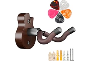 DIDA Guitar Wall Mount - U-Shape Guitar Wall Hangers, Guitar Accessories with 5 Guitar Picks, Guitar Wall Mount Hanger for Acoustic Guitar, Electric Guitar, Banjo, Bass, Mandolin (Style B-Walnut)