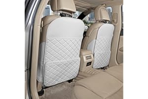 TAIKOO Seat Back Protector + Large Capacity Pocket Storage Organizer,Preventing the Impact of Children Stepping on the Seat Backrest (Cream White)