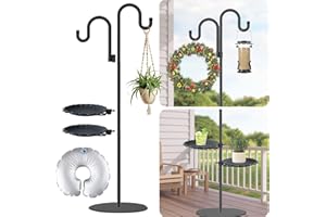 VORRIOP Upgraded 74" Shepherd's Hook Stand plant，Bird Feeder，Wind Chime Hanger Stand, Waterproof Metal & Adjustable-Height Standing Pole Holder for Lantern and Wreath, Indoor & Outdoor（2 Placement Racks)
