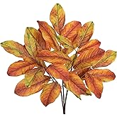 Artificial Magnolia Fall Leaves Stem 31 inch Fake Autumn Foliage Branches Leaf for Home Kitchen Farmhouse Vase Thanksgiving Table Centerpieces Party Decor Yellow