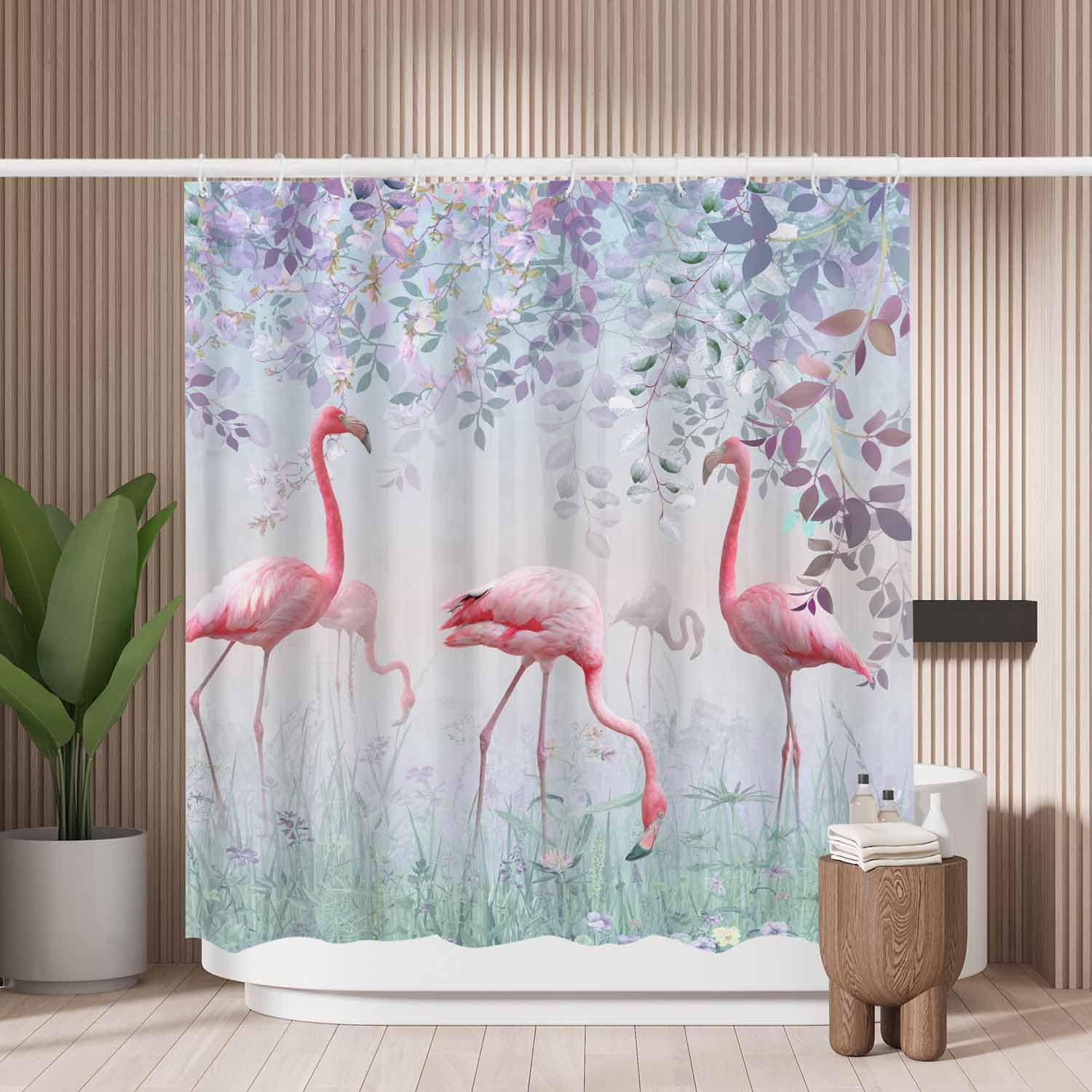 Woutay Shower Curtain Mould Proof Resistant Pink Flame Bird,Water Repellant Fabric,Polyester,Size 180x180CM