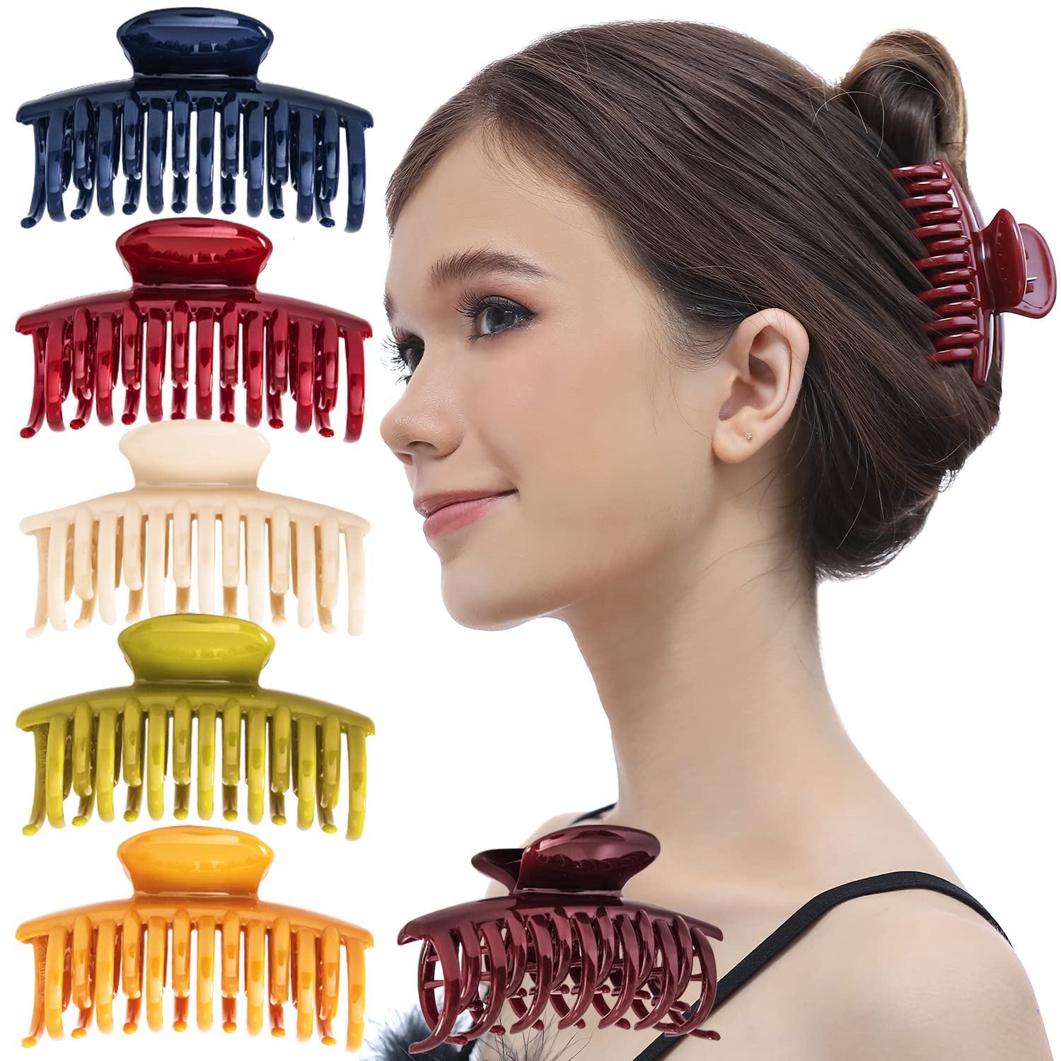 RC ROCHE ORNAMENT 6 Pcs Womens Classic Double Multi Layer Fine Teeth Claws Jaw Interlocking Strong Hold No Slip Firm Grip Hair Clutcher Clamp Beauty Fashion Accessory, Medium Classic Multicolor