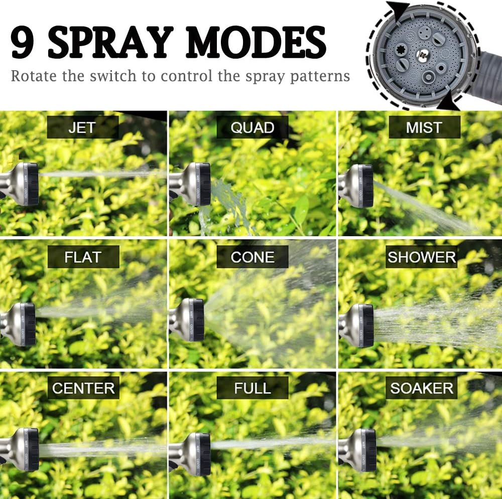 HmiL-U Garden Hose Nozzle, Metal Hose Spray Nozzle with 9 Patterns, High Pressure Water Hose Nozzle for Watering Plants Washing Cars Pets : Garden & Outdoor