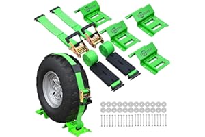 Trekassy Wheel Chock Tie-Down Kit, Heavy Duty E Track Trailer Tie Down Tire Straps for ATV, UTV, Lawn Mower- 2 Pack