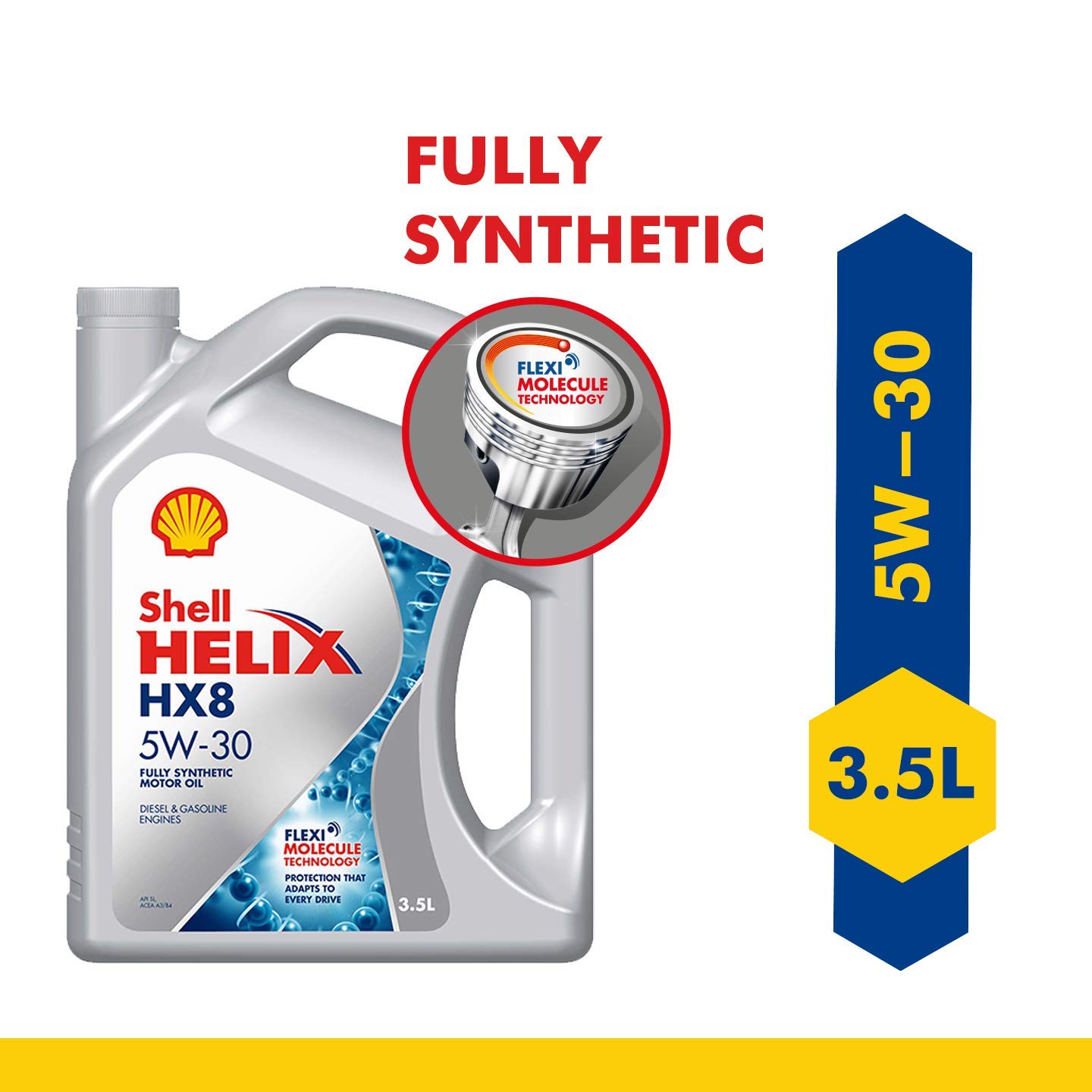 Shell Helix Hx8 5W-30 Api Sn Plus Fully Synthetic Engine Oil For Petrol, Diesel & Cng Cars (3.5 L), Medium