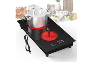VBGK Electric Cooktop,3000W Built-in & Countertop Plug in 2 Burner Electric Cooktop,110-220V Electric Stove Top with 9 Heating Level, Timer & Kid Safety Lock, LED Touch Control Electric stove.