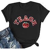 Teacher Shirt for Women Sequin Teach Apple T Shirt Back to School Shirt Kindness Tee Teaching Life Tops