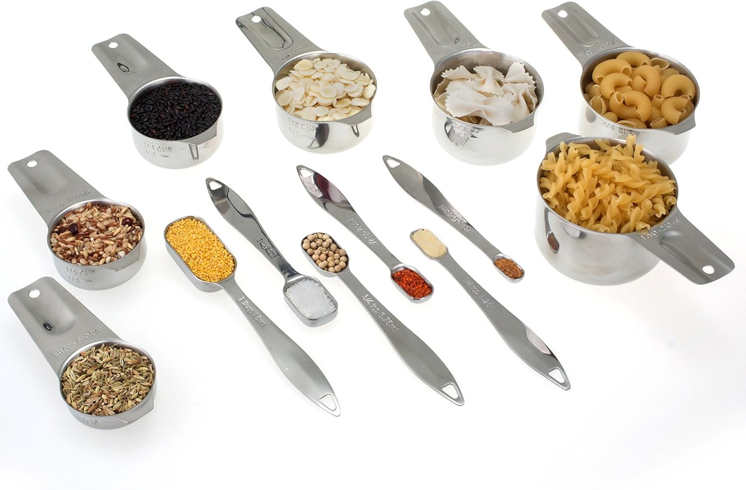 13-piece Measuring Cups and Spoons Set, 18/8 Stainless Steel Heavy Duty Ergonomic Handle with Ring Connector: Kitchen & Dining