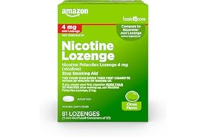 Amazon Basic Care Mini Nicotine Polacrilex Lozenge 4 mg, Citrus Flavor, Stop Smoking Aid, 81 Count