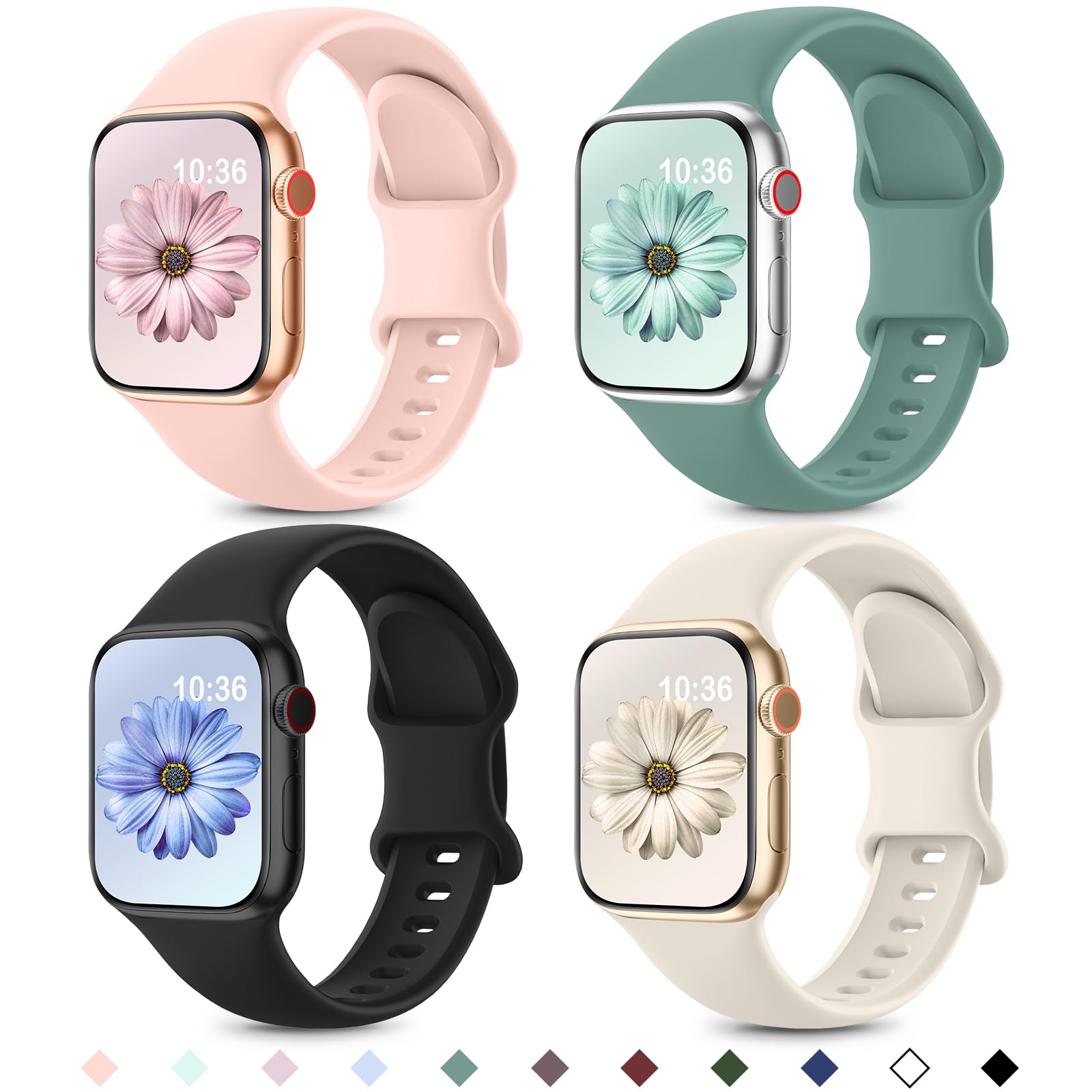 Higgs 4 Pack Sport Straps Compatible with Apple Watch Straps 11 10 42mm 40mm 41mm 38mm Women Men, Soft Silicone Strap Replacement Watchbands for iWatch SE Ultra 3 2 1 Series 9 8 7 6 5 4