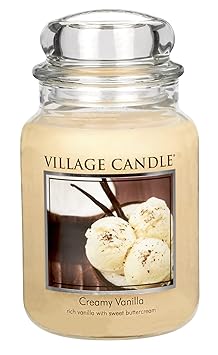 Village Candle Cremige Vanille große Duftkerze im Glas, 737 g, beige, 10.8 x 10.1 cm