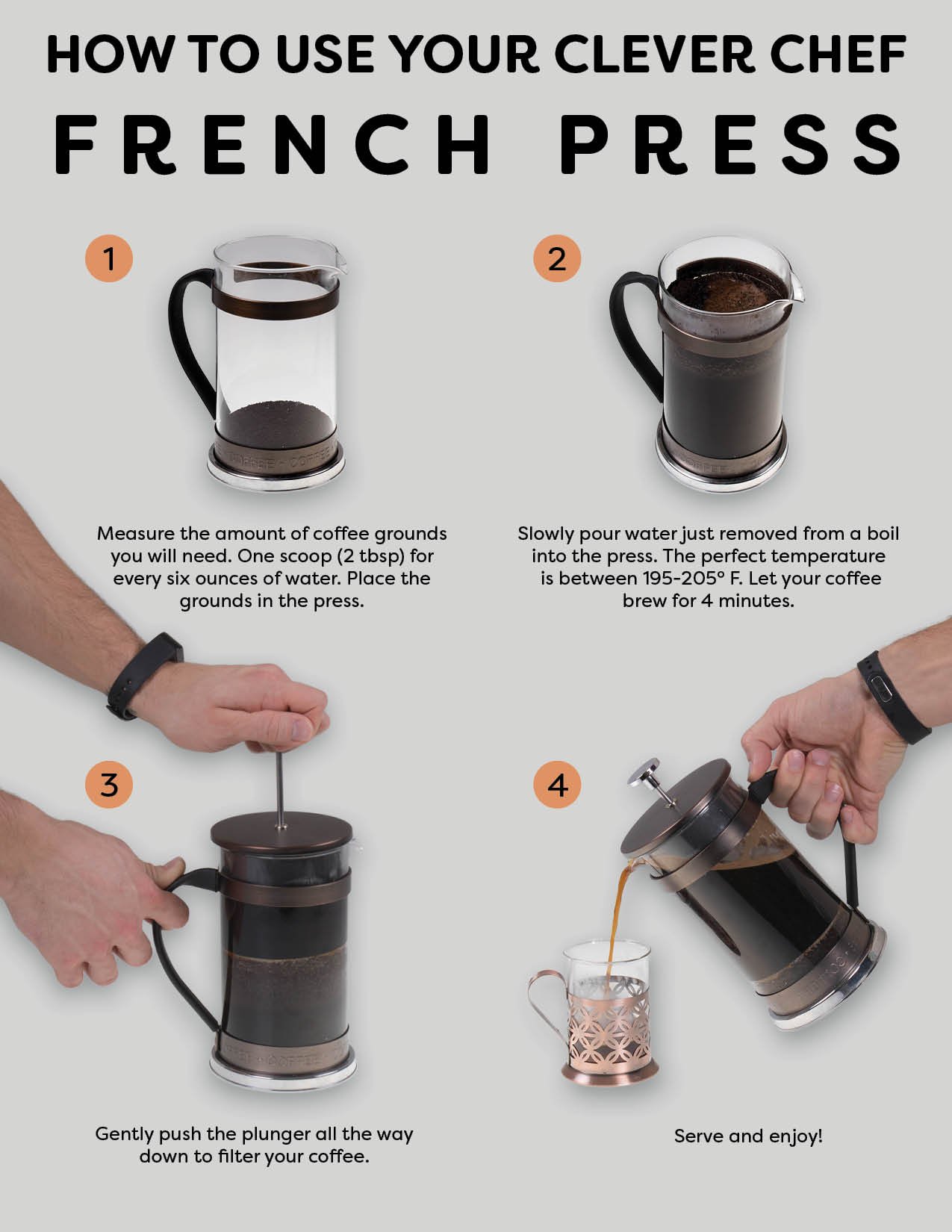 French Press Single Serving Coffee Maker by Clever Chef Small French
