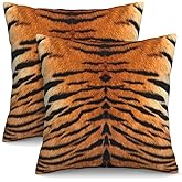 Famame Decorative Pillow Covers Set of 2 Tiger Skin Print Throw Pillows Cover 18x18 inch Square Pillowcase Couch Cushion Cases for Sofa Living Room Bedroom Home Decor