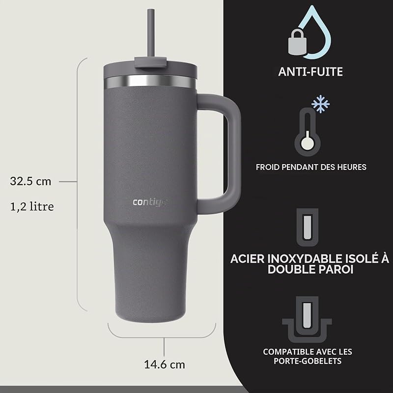 Streeterville Gobelet avec Poignée et Paille | Froid 29 h | 1200 ml