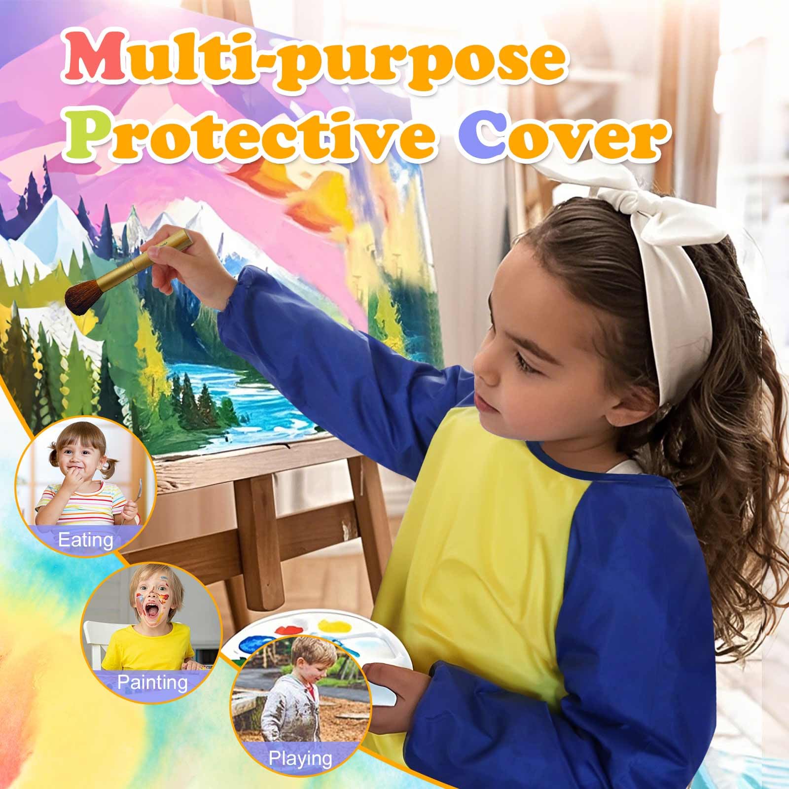 Kids Art Smocks 2 Pack, Toddler Smock Waterproof Artist Painting Aprons Long with Long Sleeve & 3 Pockets for Age 3-8