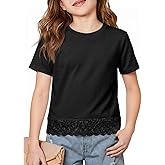 ZDC Girls Short Sleeve Lace Hem T Shirts Crewneck Casual Blouse Kids Summer Tops Tees 5-14 Years