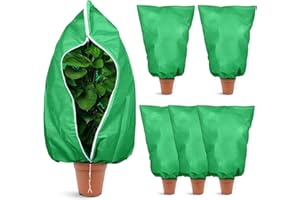 Windyun 6 Pcs Plant Covers Freeze Protection 47x40 Inch Winter Plant Protector Cover Plant Frost Cloth with Zipper and Drawstring for Outdoor Winter Cold Wind Weather (Green)