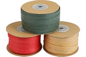 FOIMAS 984ft Raffia Paper Ribbon,Red Green Brown Kraft Ribbon Gift String Packing Paper Twine for Christmas Gift Wrapping DIY Craft Supply