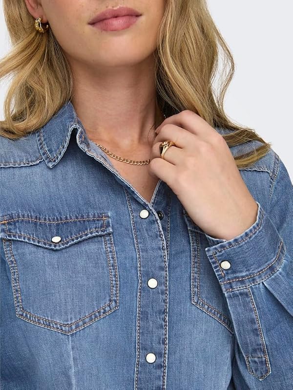 ONLALEXA L/S DNM Shirt FS Noos, Camicia da Donna Donna, Medium Blue Denim,