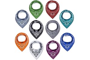 Maiwa 10 Pack Baby Triangle Bandana Bibs for Boys Girls for Drool Teething Eating with Snaps