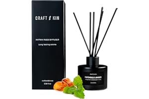 CRAFT & KIN Reed Diffusers for Home Fragrance, Black Reed Diffuser Set, Oil Diffuser Sticks, Mens Reed Diffusers for Home, Patchouli Reed Diffuser Masculine Scent, Reed Diffuser for Men, Patchouli & Amber
