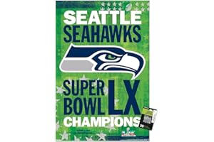 NFL Seattle Seahawks - Super Bowl LX Team Logo Wall Poster with Pushpins, 34L" x 22.4W", Premium Poster & Push Pin Bundle