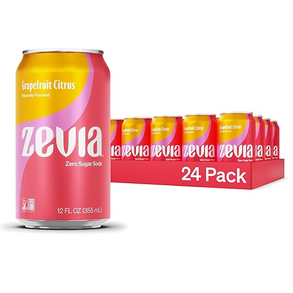 ZEVIA ZERO SUGAR, GRAPEFRUIT CITRUS SODA, CAFFEINE FREE, 12 FL OZ CANS (PACK OF 24)