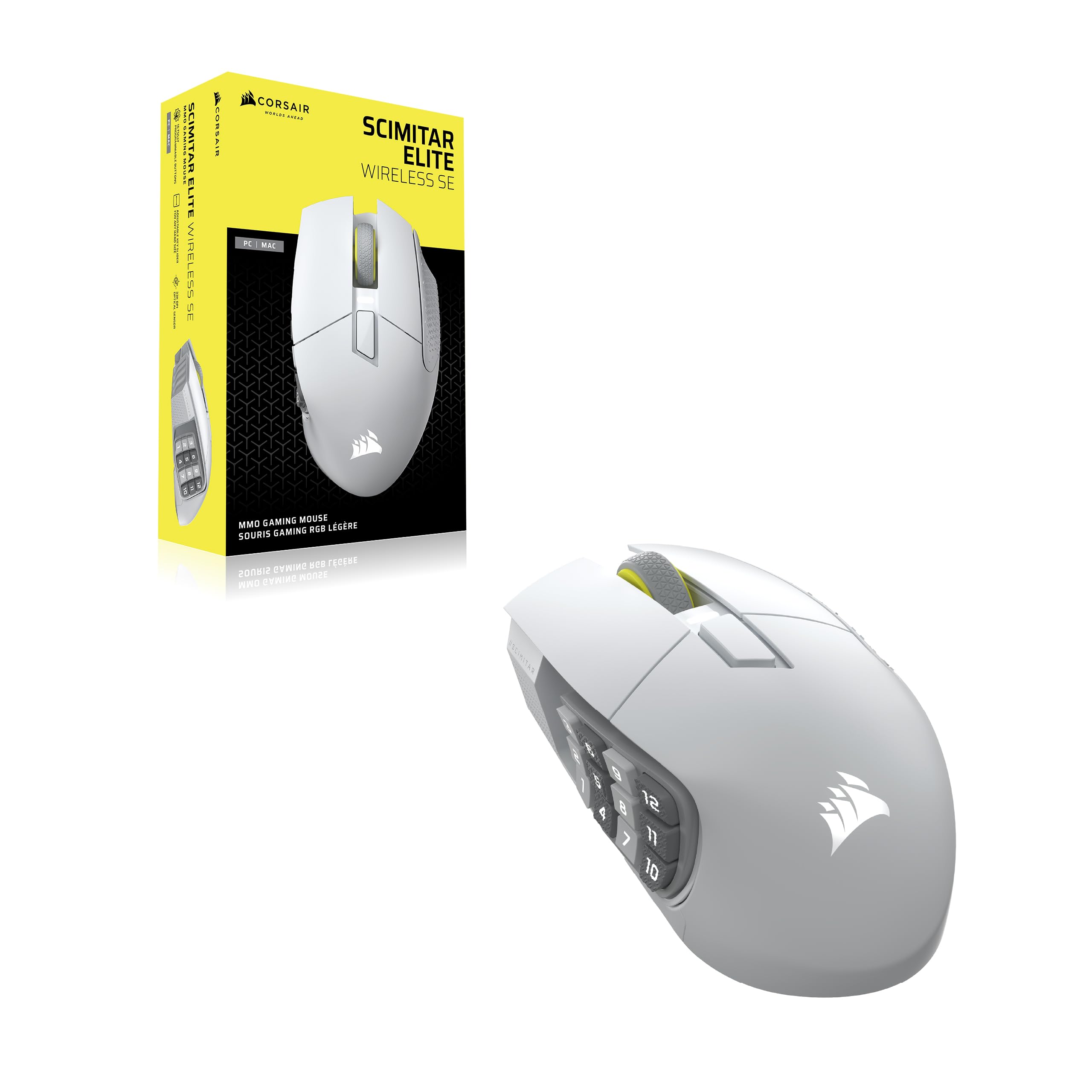 Corsair Scimitar Elite Wireless SE MMO Gaming Maus – 33.000 DPI, 16 Programmierbare Tasten, Einstellbarer Key Slider, Virtual Stream Deck, 1K Hyper-Polling - PC, PS5, PS4, Xbox, Mac – Weiß 9