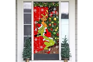 Christmas Grinch Door Cover,Merry Grinchmas 6 X 3ft Black Buffalo Grid Flag Photography Banner for Xmas Winter Holiday Indoor