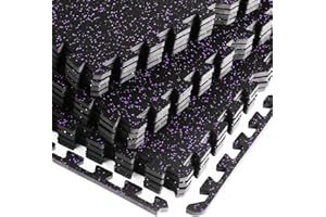 HOLYMUSS 0.56" Thick 48 Sq Ft Rubber Top High Density EVA Foam Exercise Gym Mats 12 Pcs - Interlocking Puzzle Floor Tiles for Home Gym Heavy Workout Equipment Flooring - 24 x 24in Tile, Black&Purple