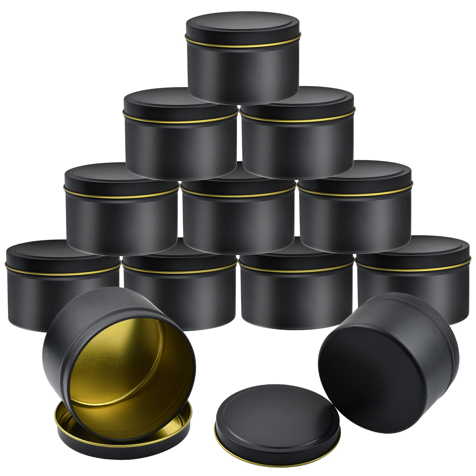 Akamino 12 Pcs Candle Tins, 8 oz Candle Jars with Lid, Empty Metal Candle Containers for Candle Making or Candle DIY (Black)