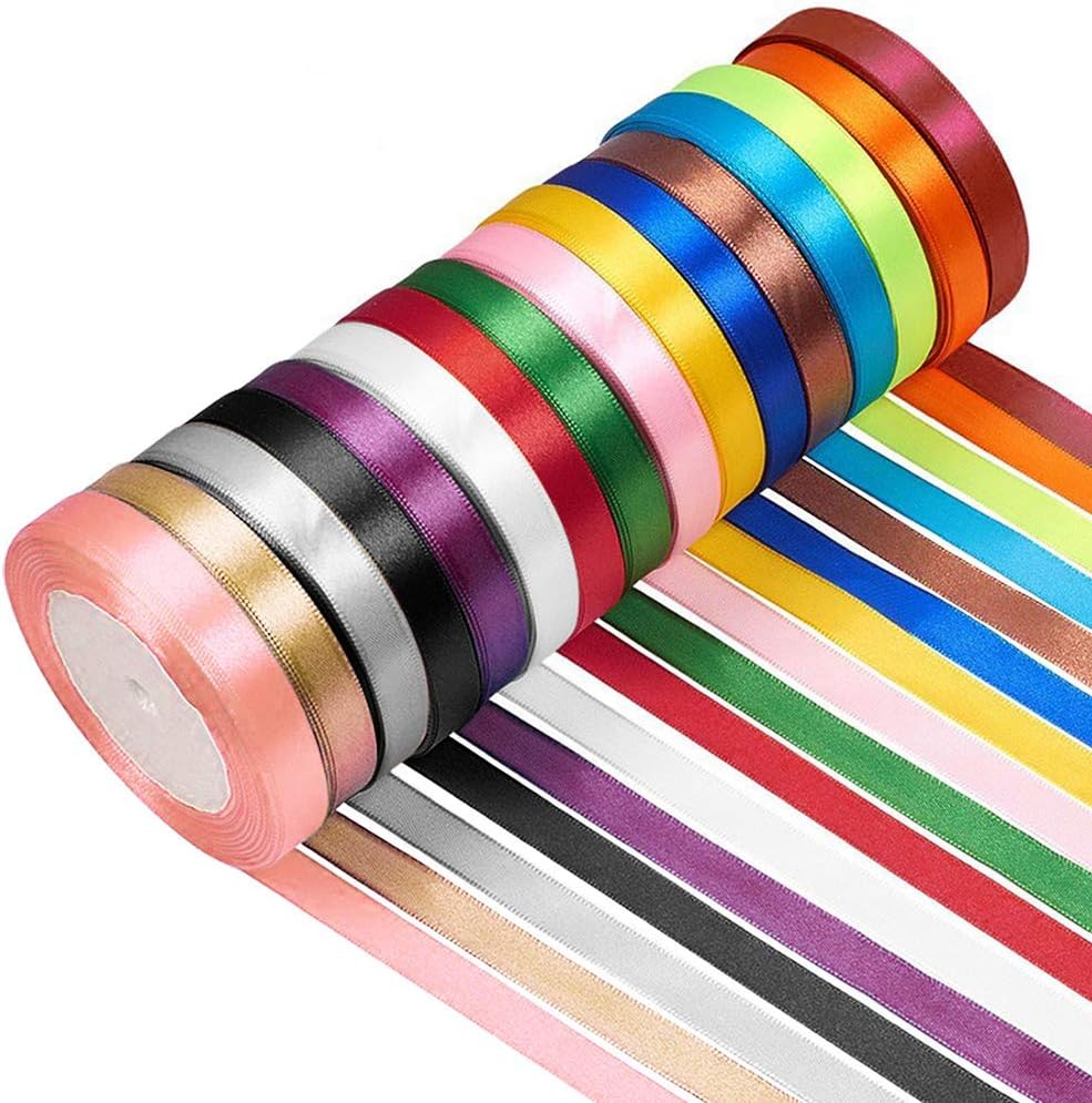 Tomkity 400 Yards 16 Colors Ribbons Bows for Crafts in 0.24" in Wide for Bows Crafts Gifts Party Wedding