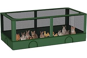 DINMO Small Animal Playpen, Chicken Brooder Box with Cover Top, Pet Fence Indoor, Guinea Pig Cages,Pet Playpen with Waterproof Floor for Hamsters, Hedgehogs, Bunny,Kittens, Chicken,Green&Black