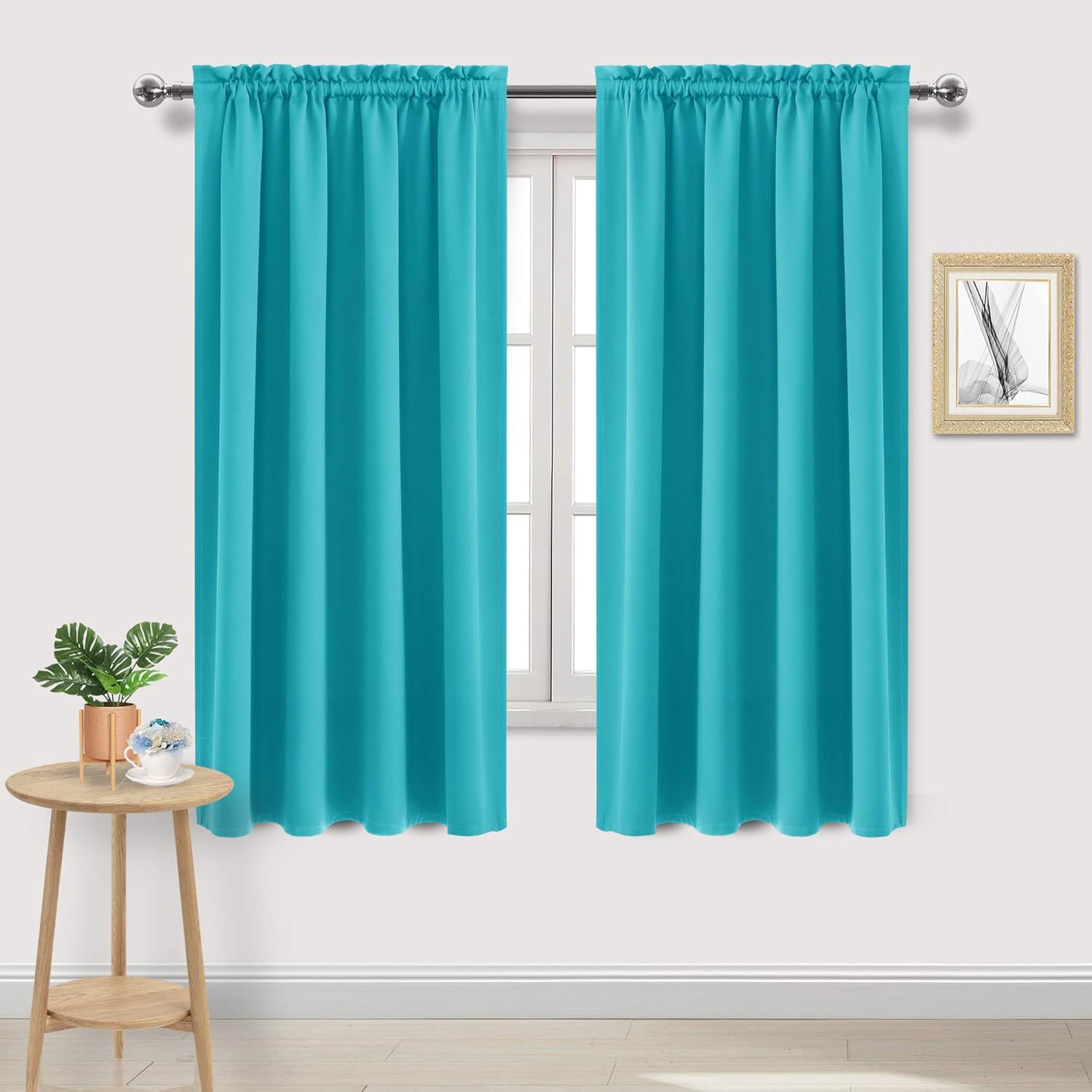 DWCN Blackout Curtains Room Darkening Thermal Insulated Bedroom Curtains Window Curtain Panels, 52 x 63 inches Long, Set of 2 Turquoise Rod Pocket Drapes