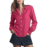 LOMON 100% Cotton Blouses for Women Button Down Shirts Cute Collared Shirt Casual Long Sleeve Tops Work Clothes