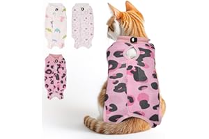 IKIKICUBEE 3 PCS Cat Recovery Suit for Spay Abdominal Wounds Female, Cat Onesie for Cats After Surgery, Pet Surgery Recovery Suit Kitten Onesie for Cats Anti Licking