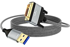 KoiLykke USB 3.0 to DVI Male Video Cable, 2m Gray Cable with Copper Core Laptop to Monitor Projector Connection