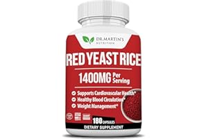 DR. MARTIN'S NUTRITION Red Yeast Rice Extract 1400mg Supplement 180 Count | Maintain Healthy Cholesterol Levels | Supports Cardiovascular & Blood Circulation For Healthy Heart, Digestion, Weight Management & Overall Health