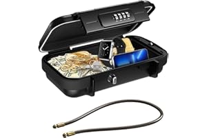 AMIR Travel Safe Portable Lock Box, 4 Digit Combination Lockbox, Cash Box, Waterproof Mini Security Case with Removable Chain