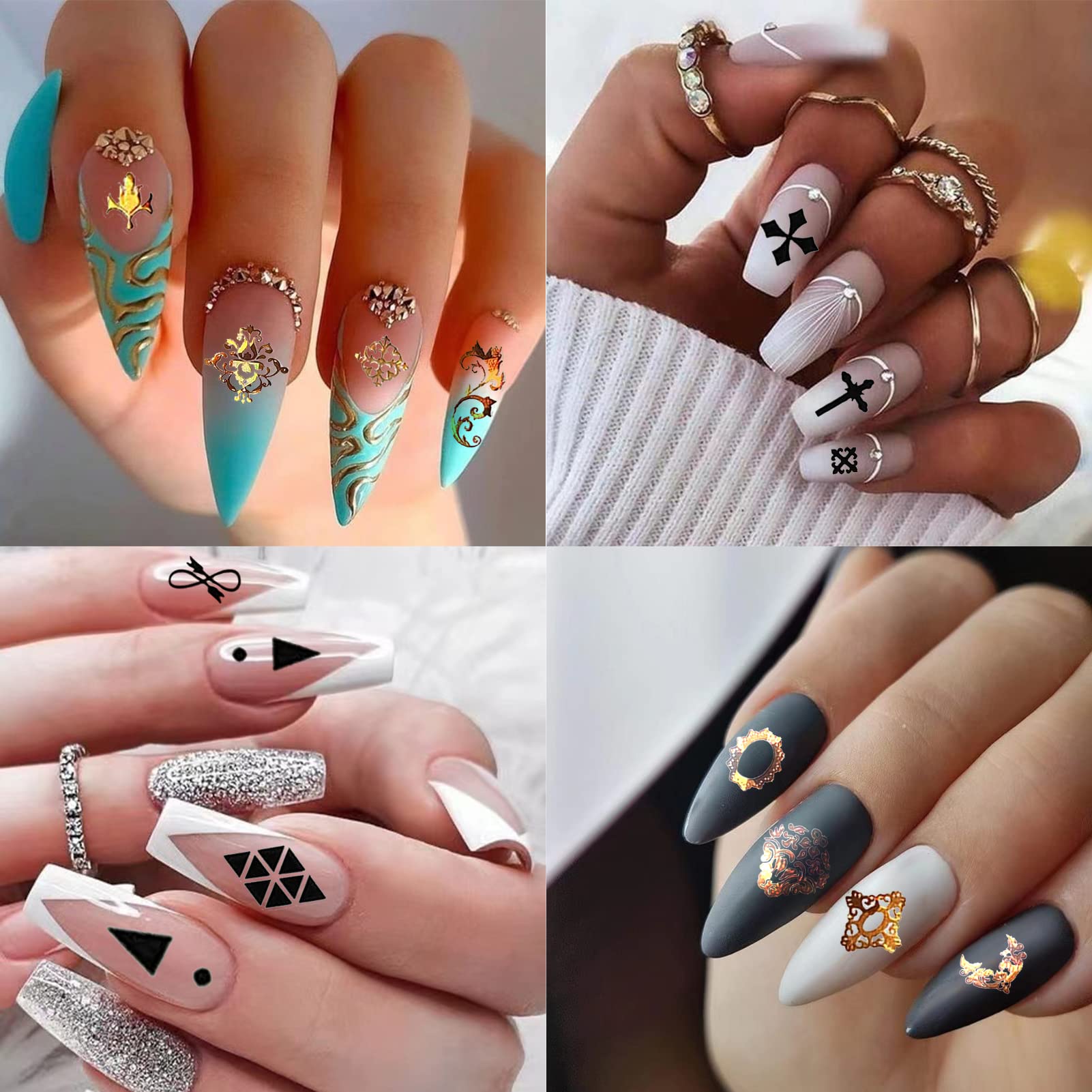 8 Sheets Geometric Nail Art Stickers, Black Gold Geometry Triangular Rhombus Minimalist 3D Design Self-Adhesive Nail Art Decals, DIY Manicure Decoration Supplies Accessories for Women Girls - Image 6
