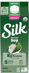 Silk Soy Milk, Unsweet Organic, Dairy-Free, Gluten-Free, Vegan with Vitamin D to Help Support Strong Bones, 64 FL OZ Half Gal