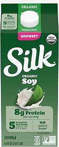 Silk Plant Based Soy Milk, Unsweet Organic, 64 fl oz | Dairy-Free, Gluten-Free, Vegan Organic Soy Milk, No Added Sugar, 8 Gra
