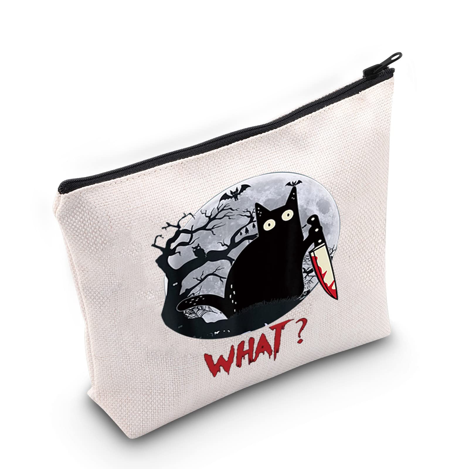 LEVLO Murderous Cat Cosmetic Make Up Bag - Sneaky Cat Inspired Zipper Pouch For Women & Girls, Cat What, Cosmetic Bag