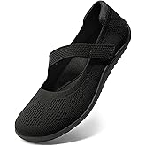 Arromic Wide Toe Box Flat Shoes Women Mary Jane Flat Shoes Comofortable Ballet Flat with Adjustable Straps Slip on Washable Knit Casual Flats Black