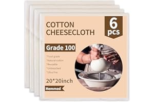 Mosmat Cheese Cloths. 6 Count Grade 100 Ultra Fine 20x20 Inch Cheesecloth for Straining, 100% Unbleached Cotton Muslin Cloth 