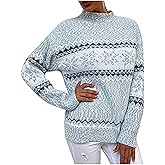 Women's 2026 Fall Winter Tops Christmas Snowflakes Half Turtleneck Knitted Pullover Sweater Holiday Vacation Tops