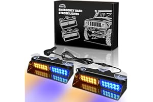 Tiannor Emergency Dash Strobe Lights,Amber Blue Safety Flashing Warning Hazard Windshield Visor Light Bars,Traffic Advisor Light Bar for Construction Vehicles, Tow/Plow Trucks Cars(2x9 inch, 48LEDs)