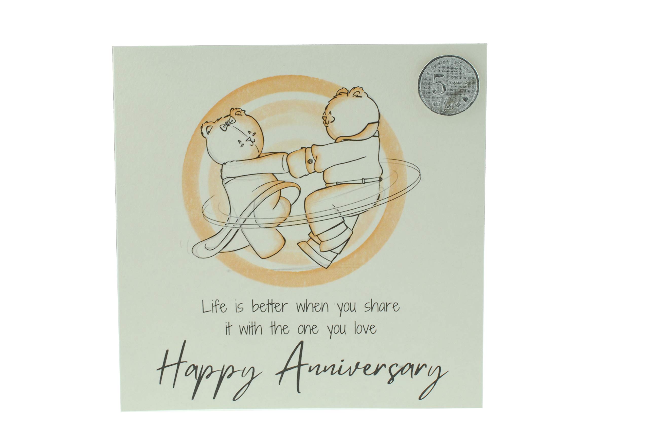 Cute 5th Wedding Anniversary Card, Dancing Bears – Free Metal 5th Anniversary Love Token Gift (gc-annidancing05)